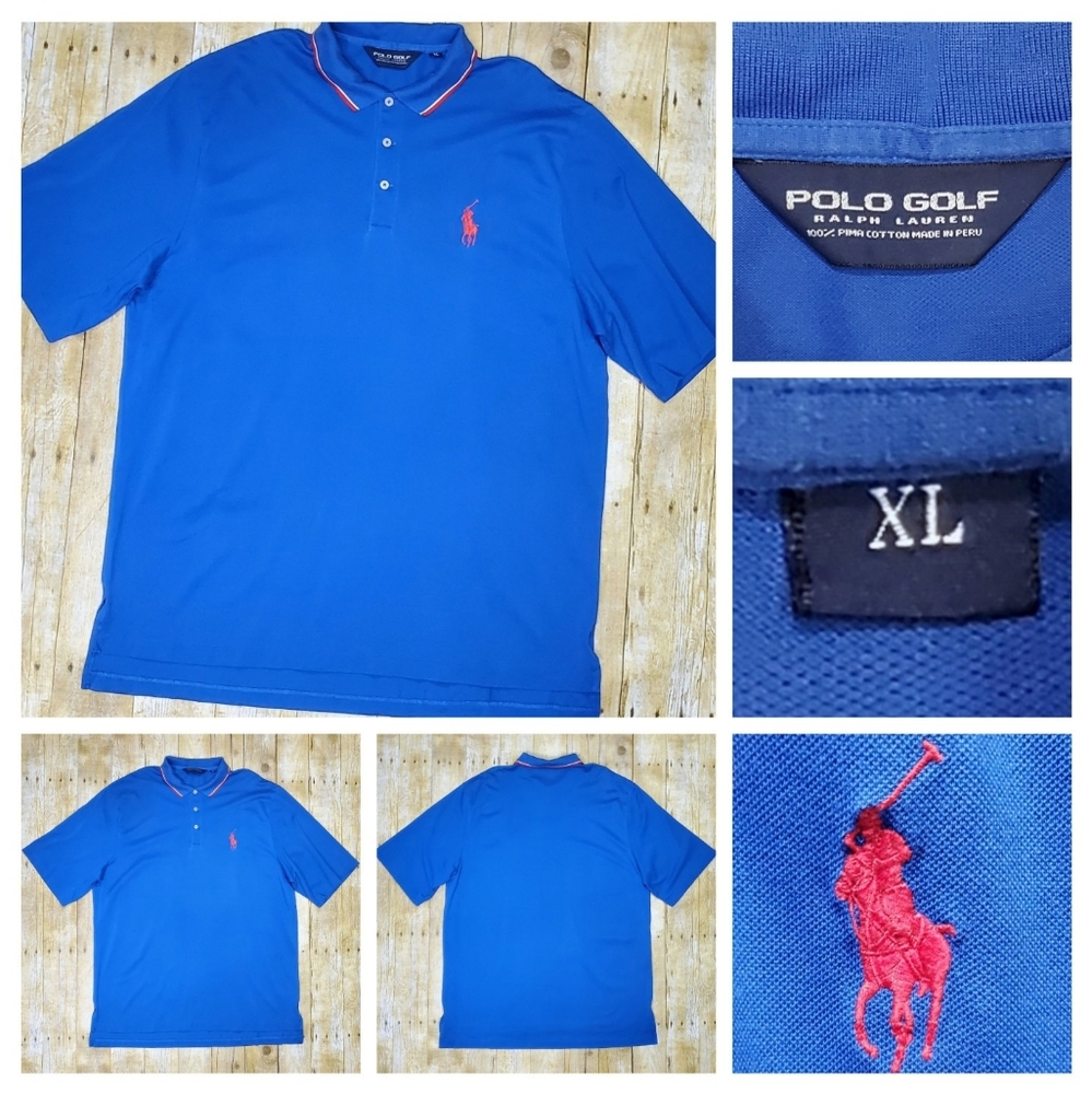 Vintage POLO GOLF RALPH LAUREN Polo Shirt Men’s XL Blue W/Red Pony Single Stitch